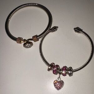Silver and Pink Heart Charm Bracelet Set